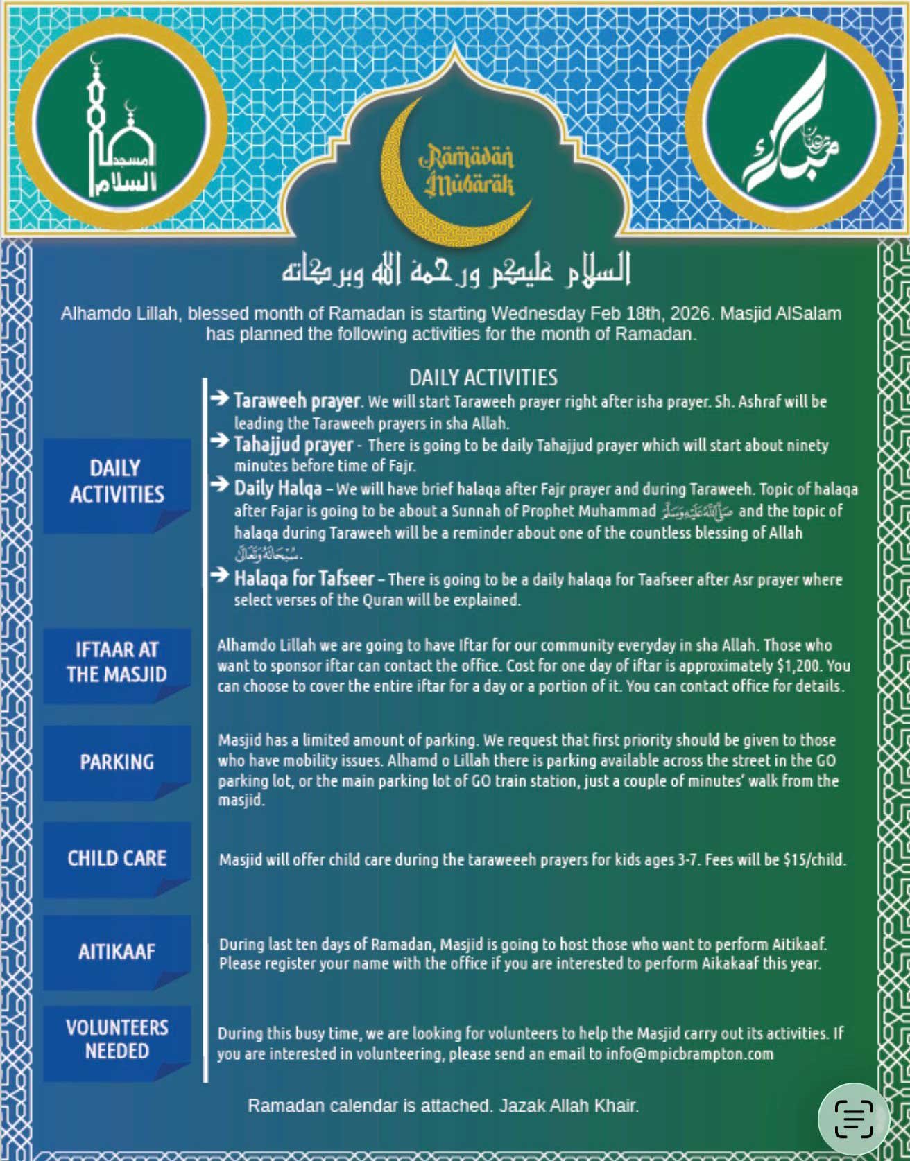 Mount Pleasant Islamic Center — Website photo